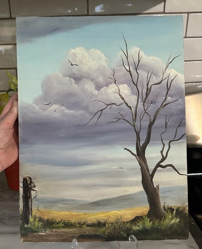 Vintage Original Oil Painting Southwestern Western Single Tree Landscape