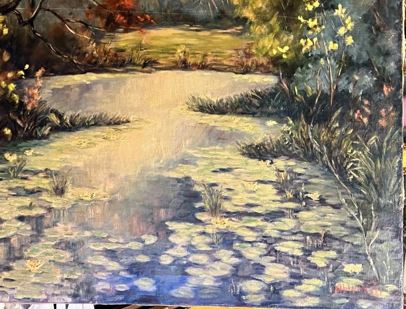 Vintage American Impressionist Oil Painting Art Landscape Water Lilies Gebhardt gallery