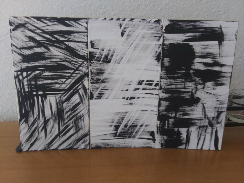 Artist Abstract  Black White Acrylic Matte Painting Paintings 3 Piece Lot
