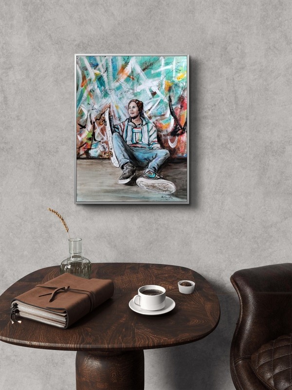 Original Street Art 14 x 11 Graffiti Skateboarder Acrylic on Canvas Painting gallery
