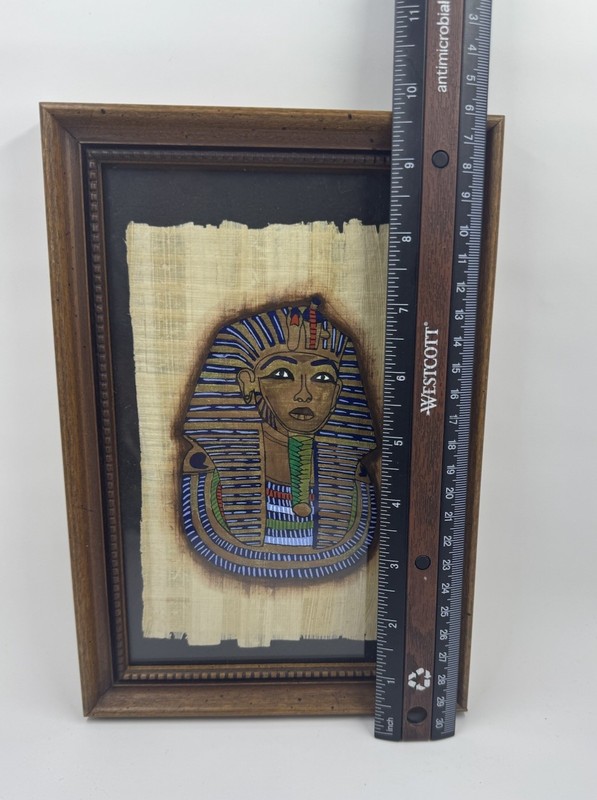 VTG Authentic Papyrus Hand Painted Egyptian King Tut Painting in PERFECT COND! gallery