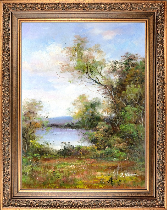 Framed Original Oil Painting, Signed Wall Art, Summer Lake View Landscape