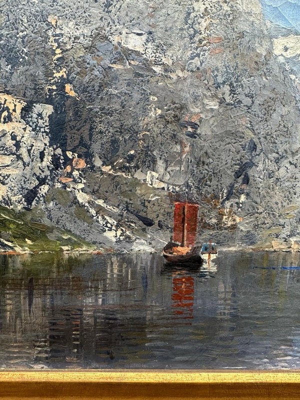 Georg Anton Rasmussen (1842-1914) : Norwegian Fjord View , Oil On Canvas ,signed gallery