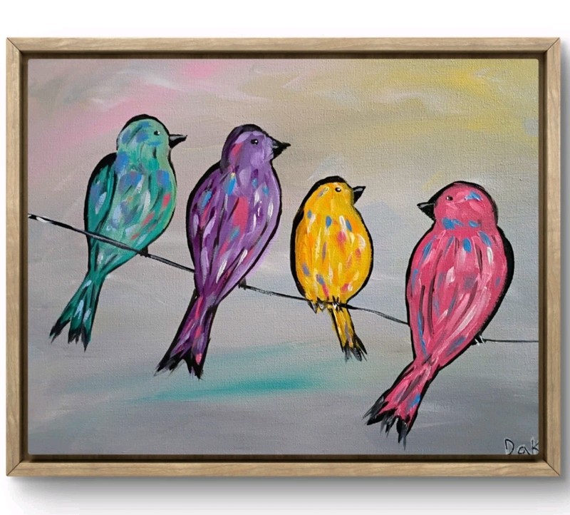 Cute Pastel Bird Friends 11×14 Canvas Original Art Expressionism Abstract Animal