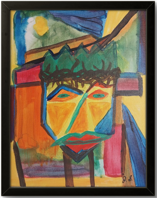 Colorful Cubism Canvas Face Acrylic Wall Art Signed Original Painting BACH