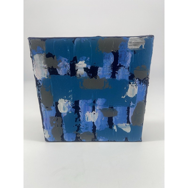 Hand-Painted Acrylic Canvas Abstract Blue Gray 7.5x8x1.5 Modern Artwork Art gallery