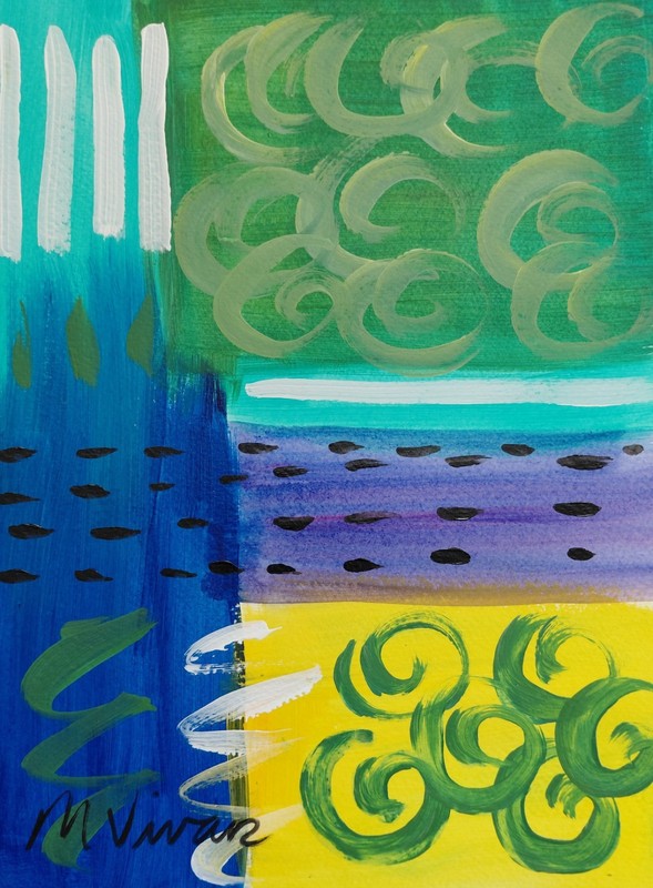 MONA VIVAR 12 x 9 Abstract Acrylic Art on Paper – Colorful Modern Design