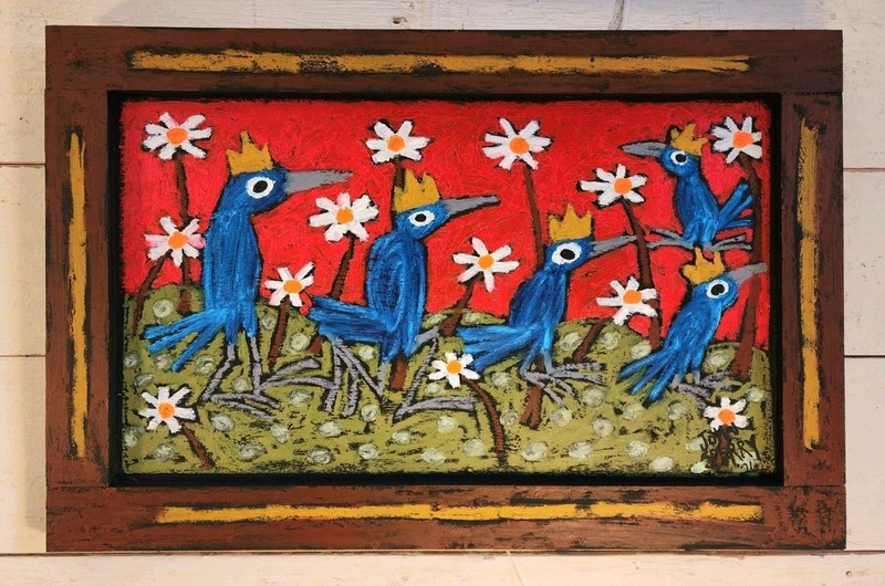 John Sperry Outsider Southern Primitive Folk Art BLUEBIRDS Birds Painting gallery