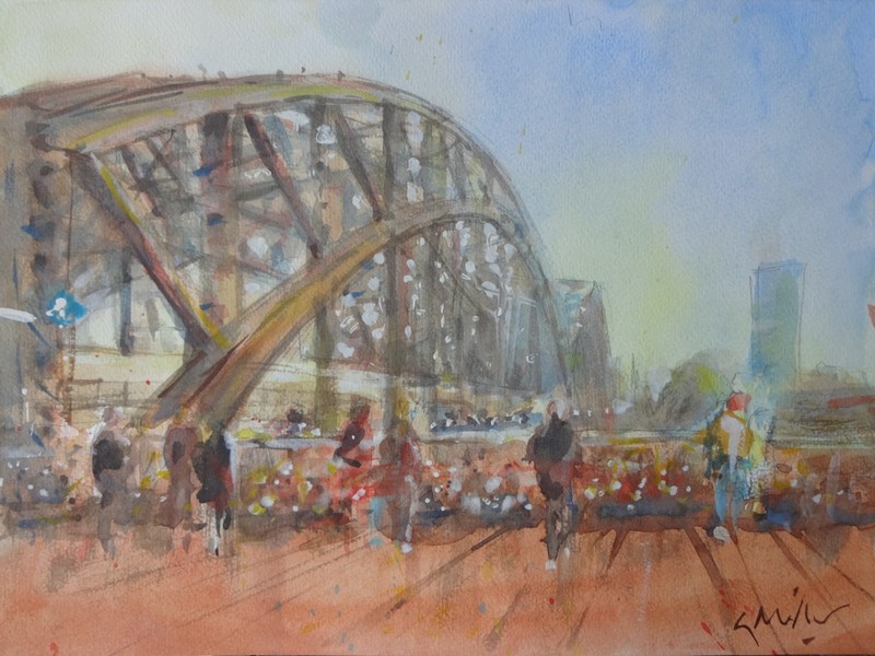 GERRY MILLER watercolour on paper. «Bridge, Cologne». 24×32 cm. No frame.