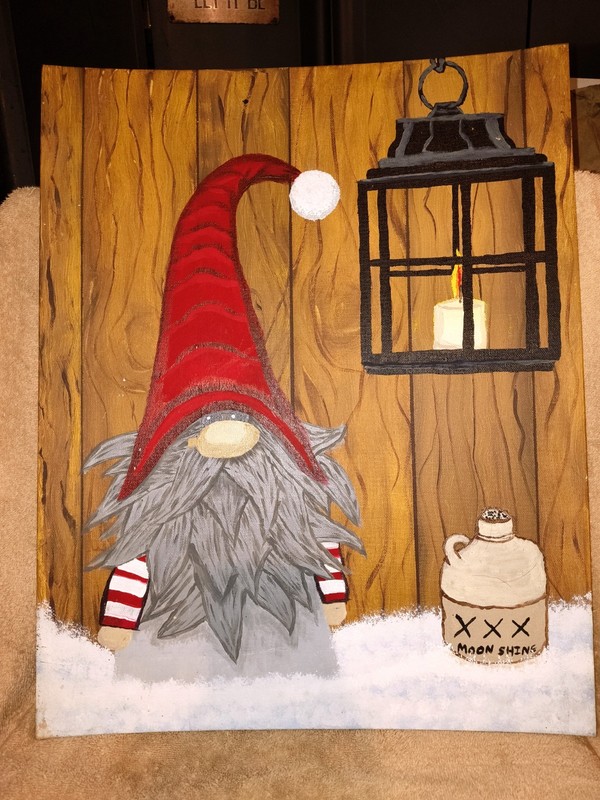 Hand Painted Acrylic Holiday Gnome With Light And XXX Moonshine 16 X 20 Art