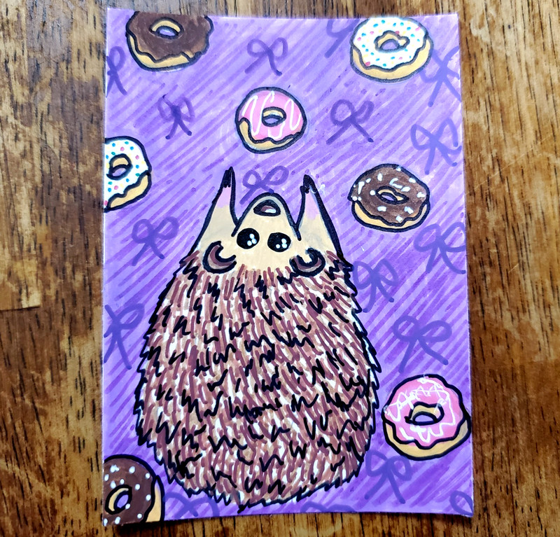 ACEO Original Cute Donut Hedgehog Painting Cute Animal Art Nature Painting