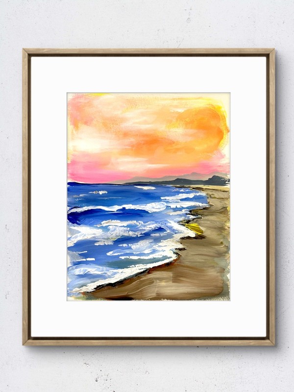 Original Beach Sunset 11×14 Paper Impressionist Painting Signed Wall Art Decor