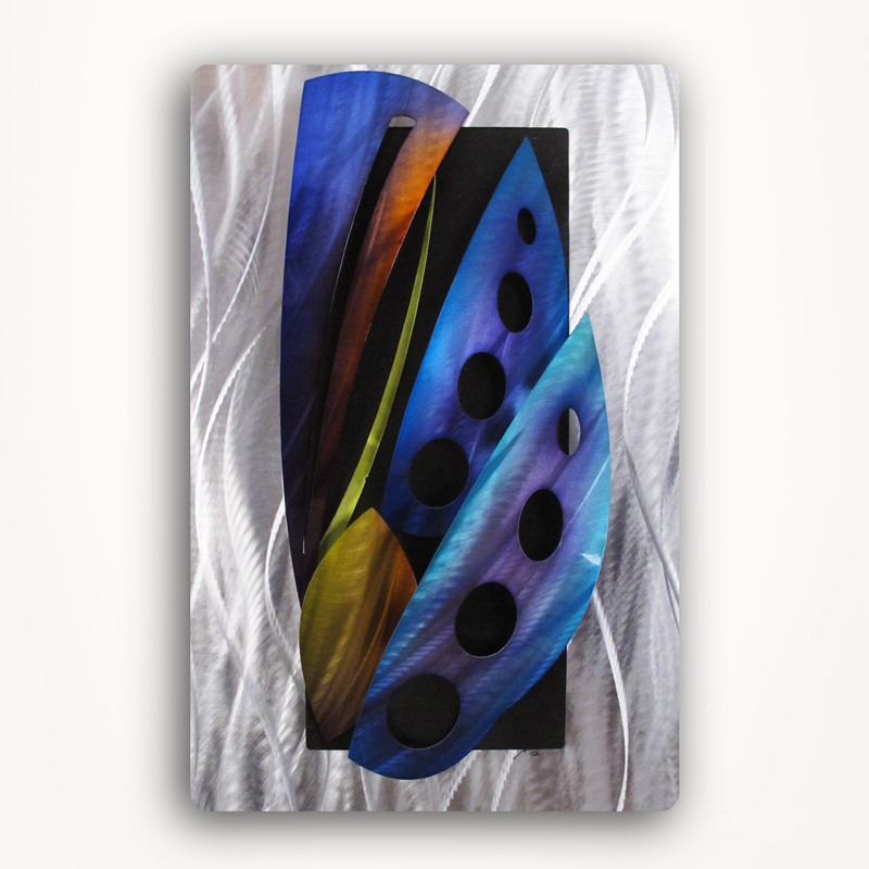 Modern 3D Abstract Metal Wall ArtWorkTropical Painting Sculpture Large Blue Art