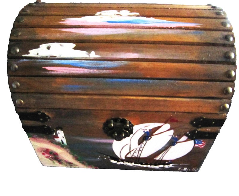Whimsical Folk Art Wooden Hand Painted Treasure Chest - Mermaids/Pirates/Ship gallery