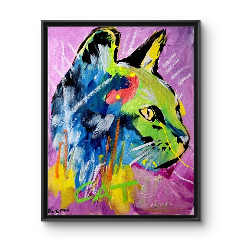 Original Graffiti Style Painting Cat Canvas Neo Expressionist Art Decor 11×14