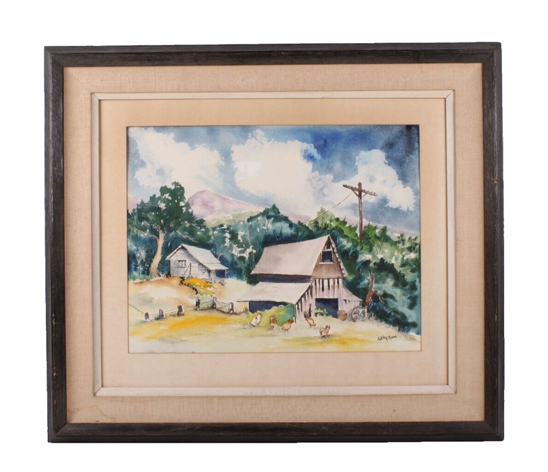 Antique Country Landscape Watercolor Signed Kathy Mann