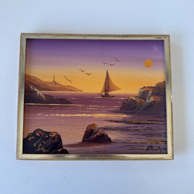 Early Work By Brazilian Artist Rutenilton Melo 9 x 7.5 Sailboat Sea Cove gallery