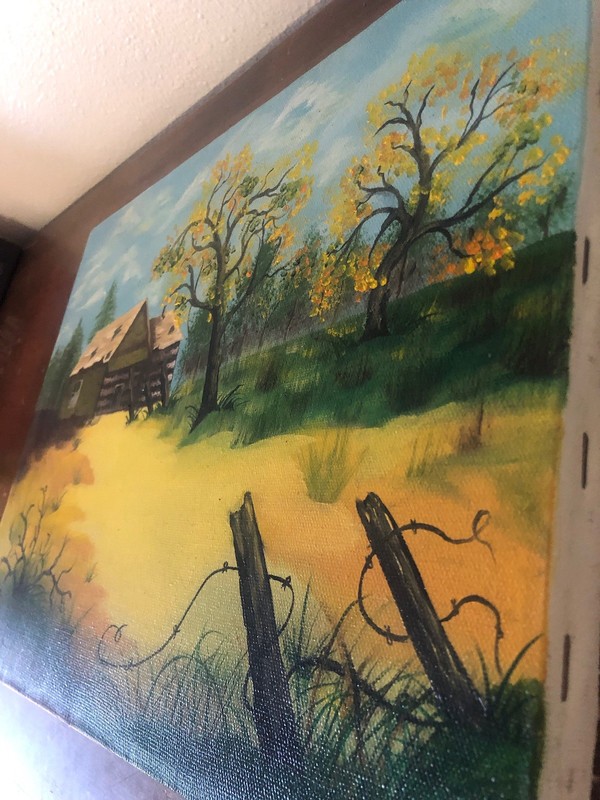 Handpainted Country Scene On Canvas Blue Yellow Green gallery