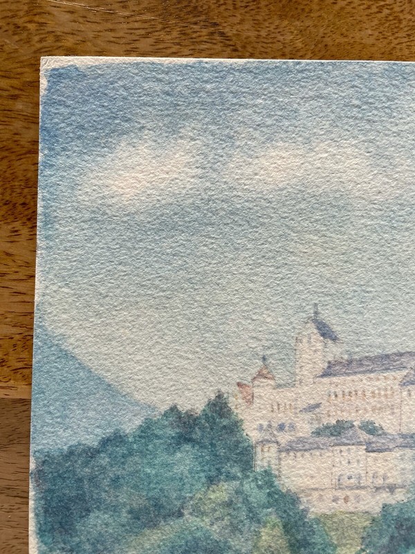 IMPRESSIONIST BLICK AUF EIN SCHLOSS BERGIGE LANSCHAFT SÜDDEUTSCHLAND ? AQUARELL gallery