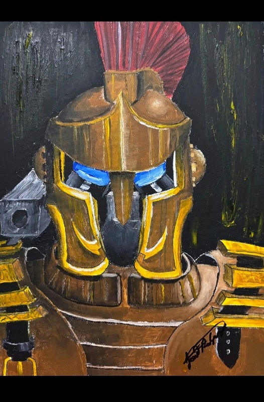 The Inner Warrior. Acrylic On 11x 16 Canvas Colors Bronze, Red And Black