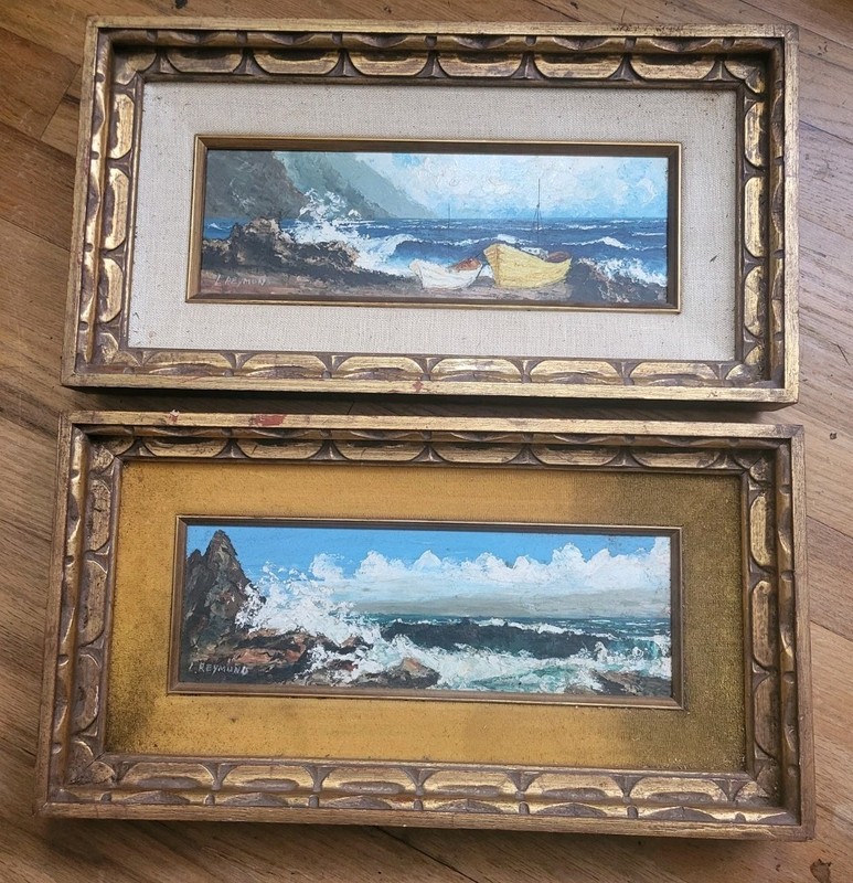 2 Vintage Mid Century OOB Seascape Ocean View Paintings By L. Reymond Liste Art