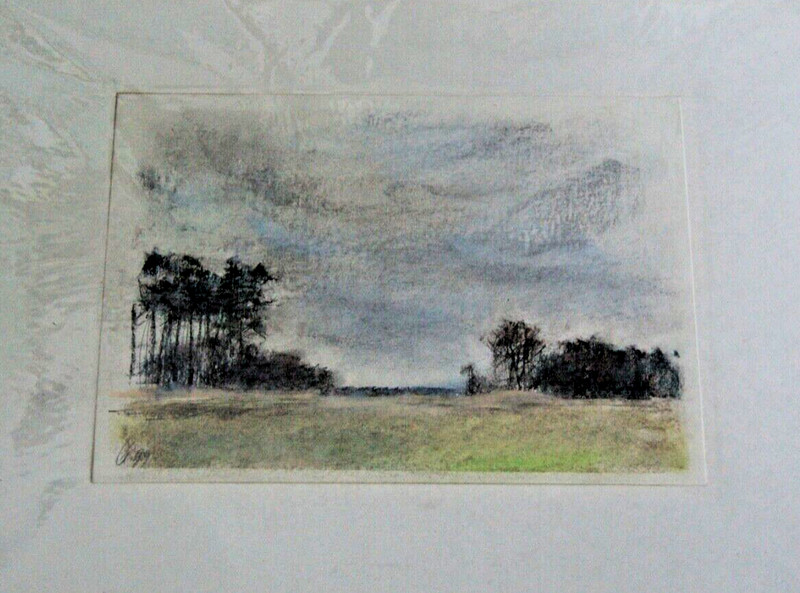 FRANZ EHMKE*1928 -2018 GDR PAINTER VIEW OVER FIELD NEAR REHMATER WITH TREE COVER gallery