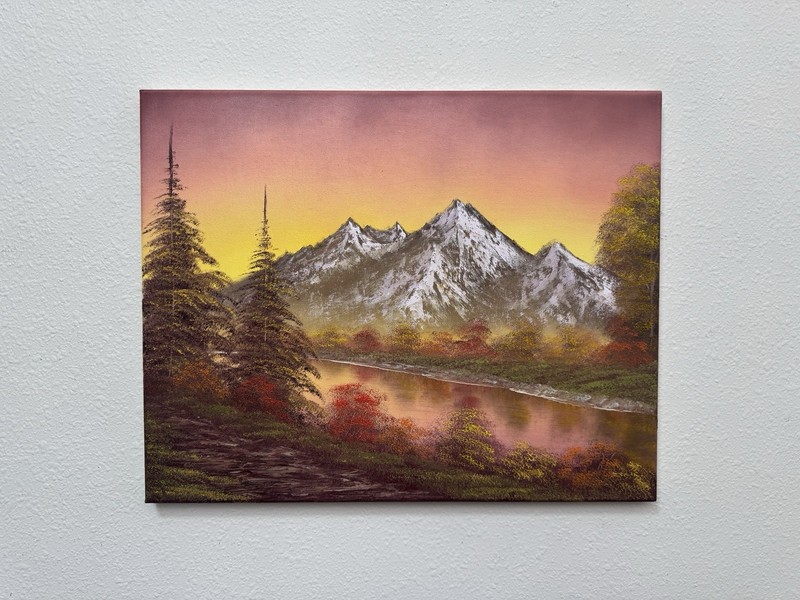 16×20 Original Oil Painting – Mountain Sunset With River & Autumn Trees Wall Art