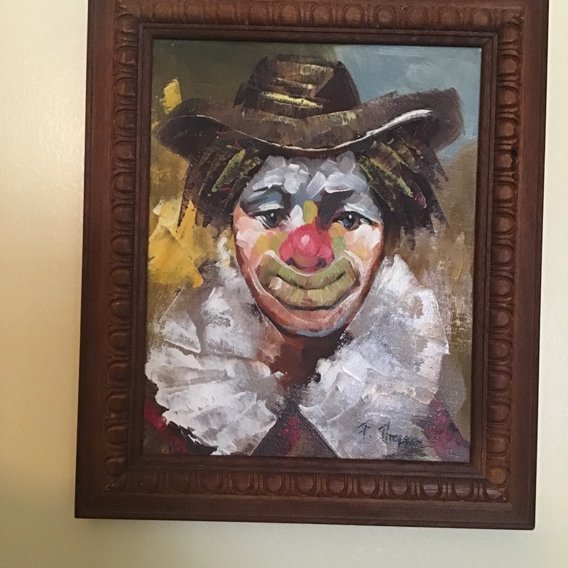 Original Oil on Canvas Painting Framed CLown/Hobo F. DRESSEN Approx. 11”x13”