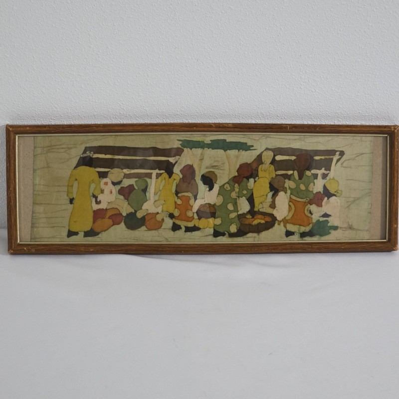 Textile Vintage African Batik Fabric Painting Framed