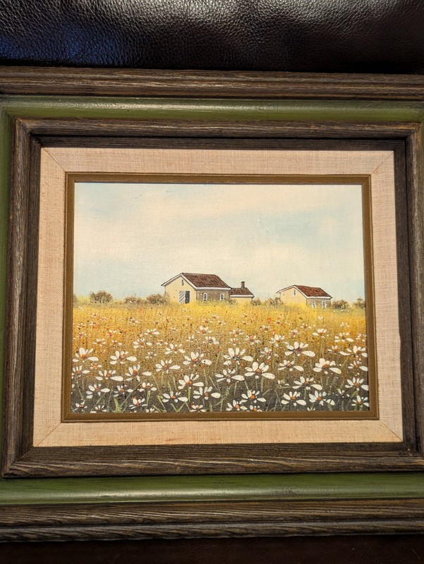 Fields Of Daisies Original Oil Painting Signed Molina 15 X 17 Primitive Art