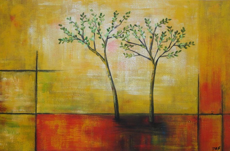 24×36 Two Trees in Sunset Light Oil Painting Decorative Landscape
