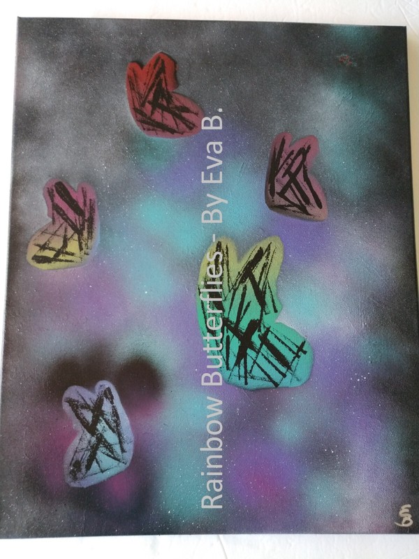 Abstract Painting Of Rainbow Butterflies in Flowers On Canvas 16x20x.5 Inches gallery