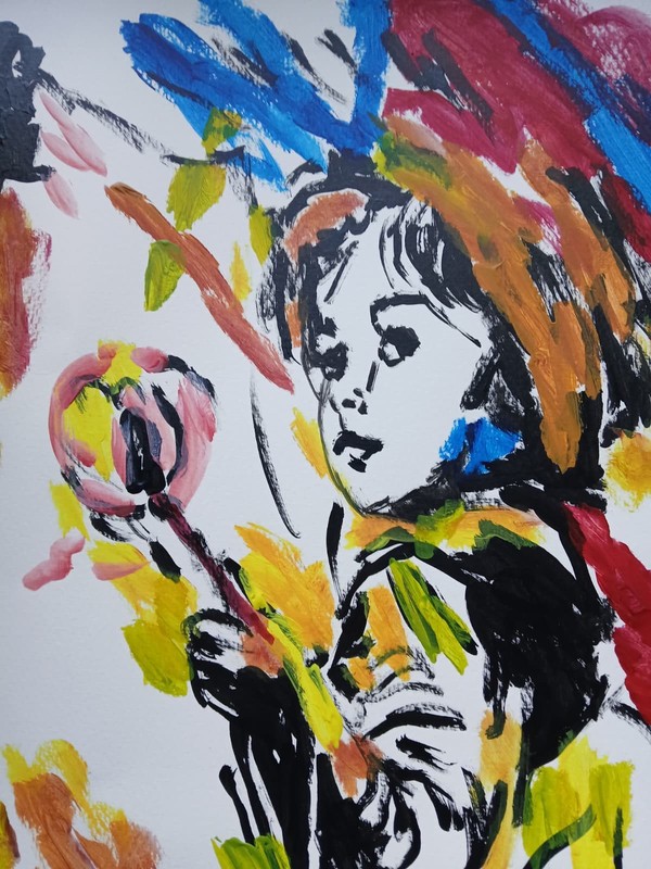 Abstract/ Expressionism 11x14 Girl w/ Flower Handmade Signed Colorful Painting gallery