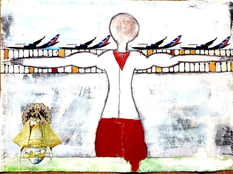 Acrylic Mixta on cardboard Juan Karlos cuban 39x28Cm T:Orden De Vuelo
