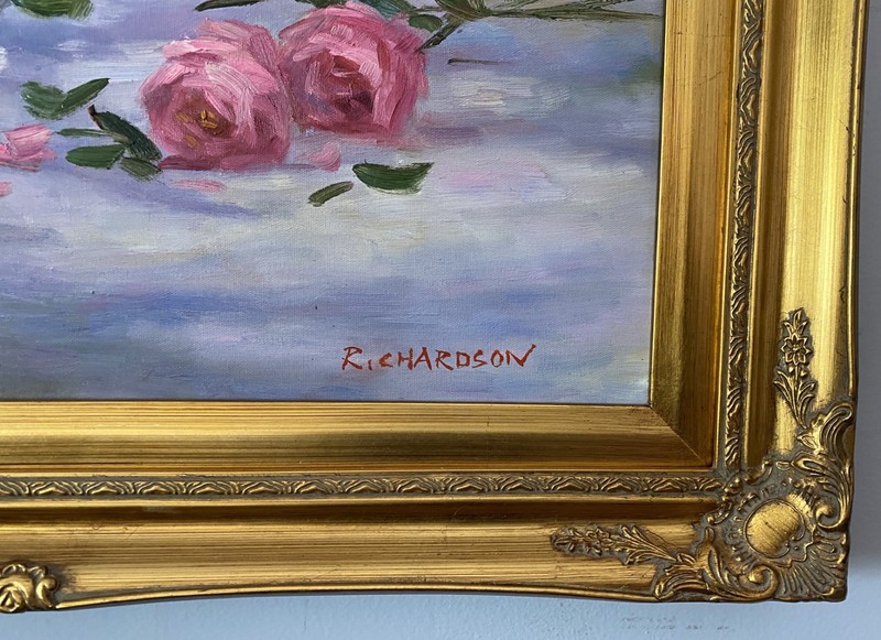 Large Oil Painting - Impressionist Roses in White Vases - Ornate Gold Frame gallery