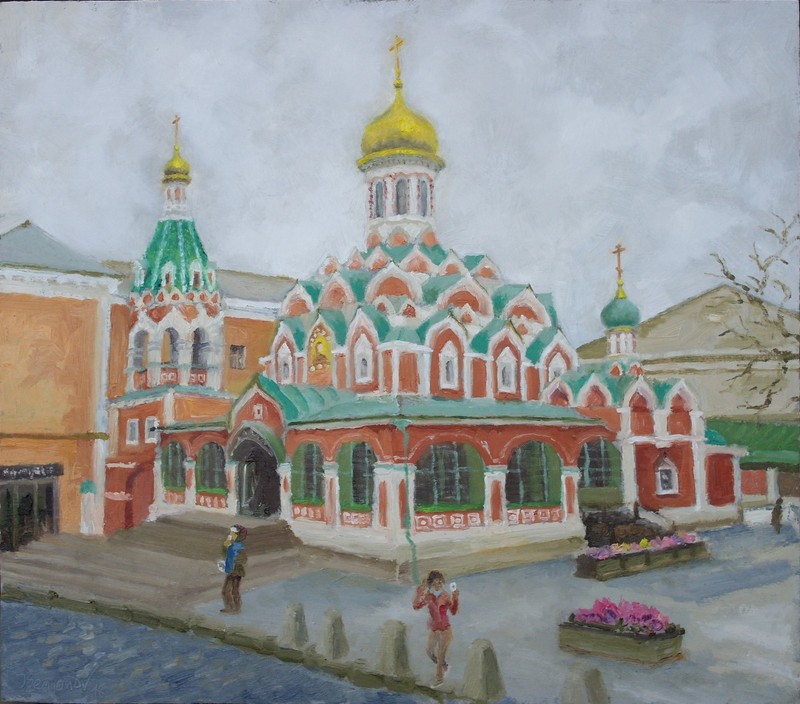 Cityscape Moscow Orthodox Church Kazan Icon Original Oil Painting 16×14 YSArt
