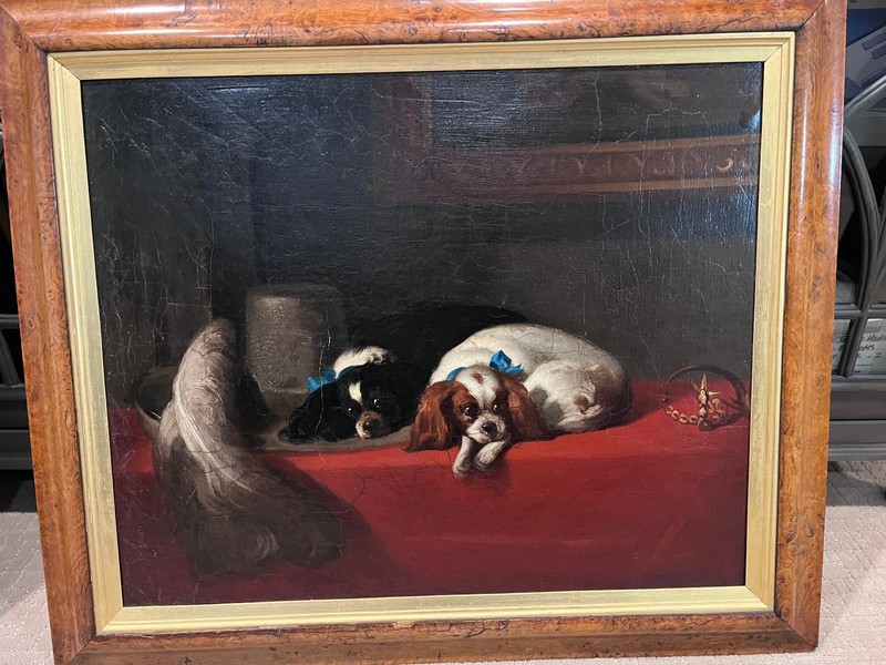 Sir Edwin Landseer, R.A. style “The Caveliers Pets” Unsigned Oil Painting c1821