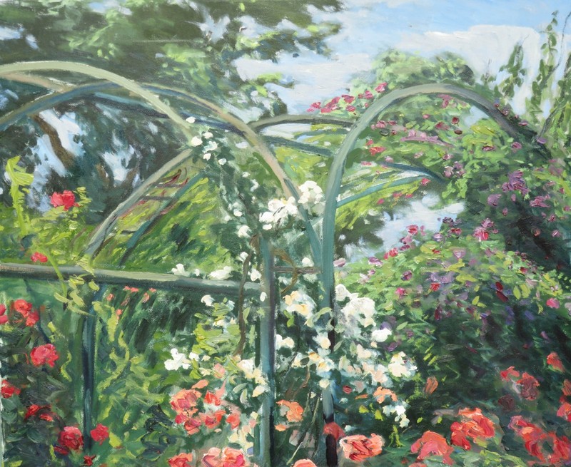 Impressionist paintings on canvas original plien aire. The Rose Garden. 20x24 " gallery