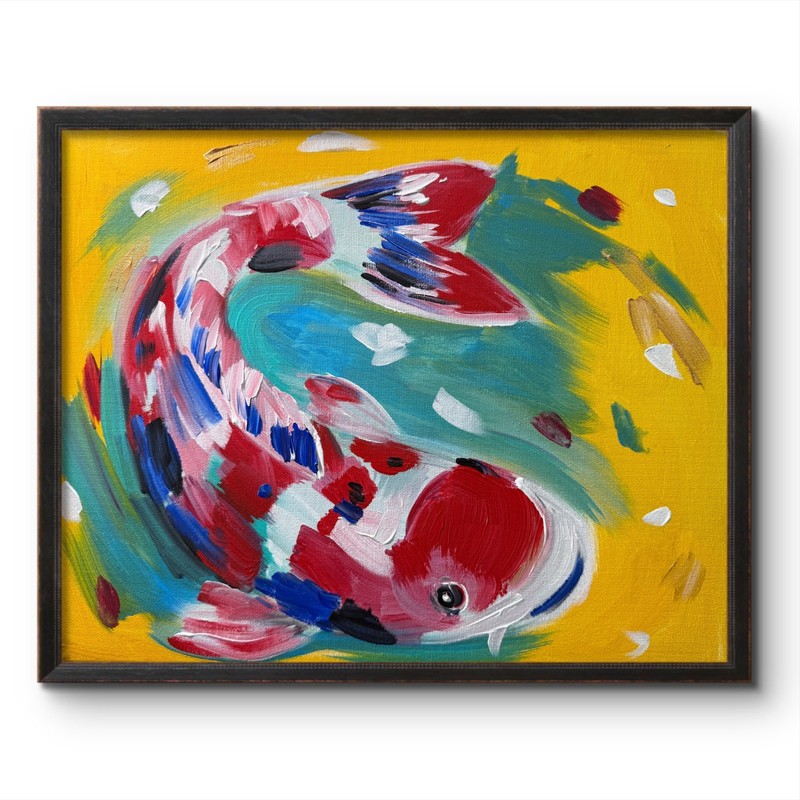 GOLD RADIANT KOI FISH 14×11 IMPRESSIONISTIC MODERN ART INTERIOR DESIGN