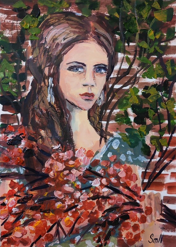 Original Woman Portrait Painting 8x12 in, Modern Art, Home Decor, Free Shipping gallery