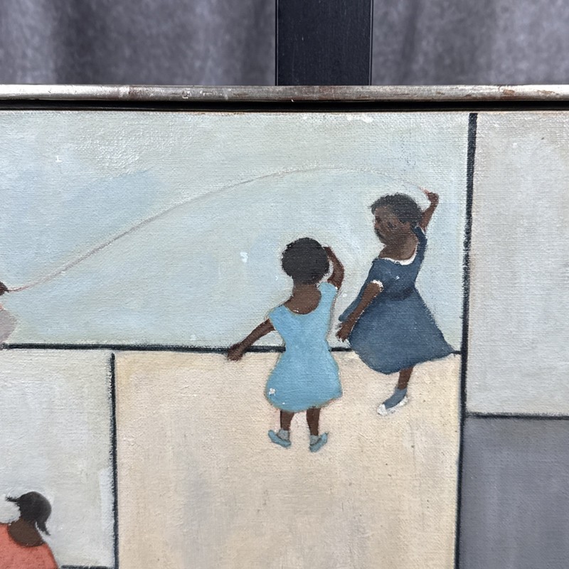 David Altshuler 1966 Oil On Board Painting Children Playing 18”x12” gallery