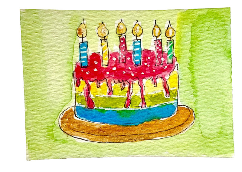 ACEO original birthday cake celebration ATC OOAK