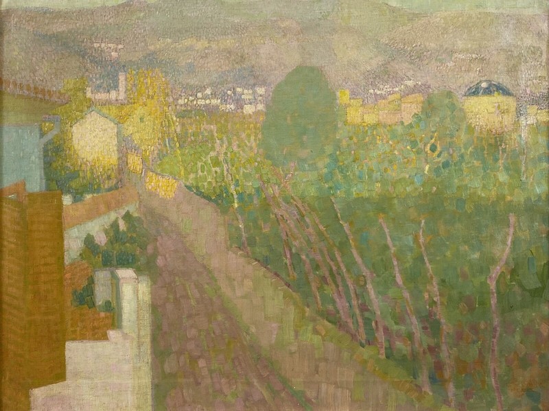 EXCEPTIONAL c. 1910 Carl Schmitz-Pleis Neo-Impressionist Florence Landscape Oil gallery