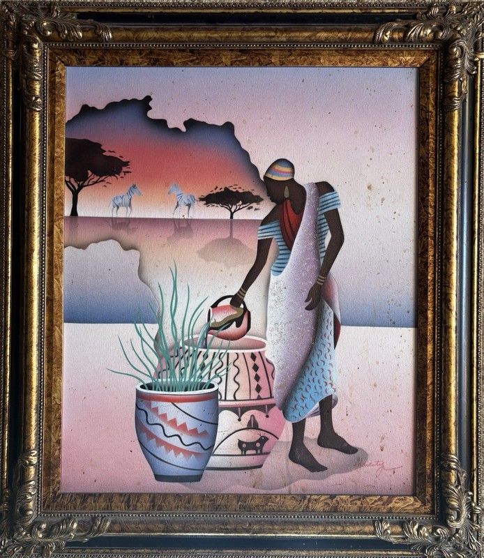 Signed Haverty – Woman in Africa – Original Memorabilia Painting