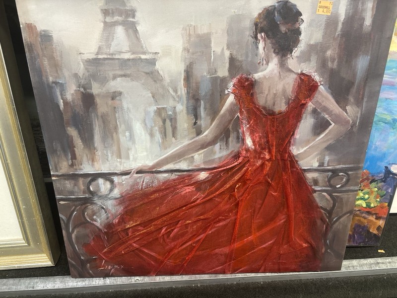 Lilex Woman in Red Dress Eiffel Tower Paris Acrylic Painting on Canvas