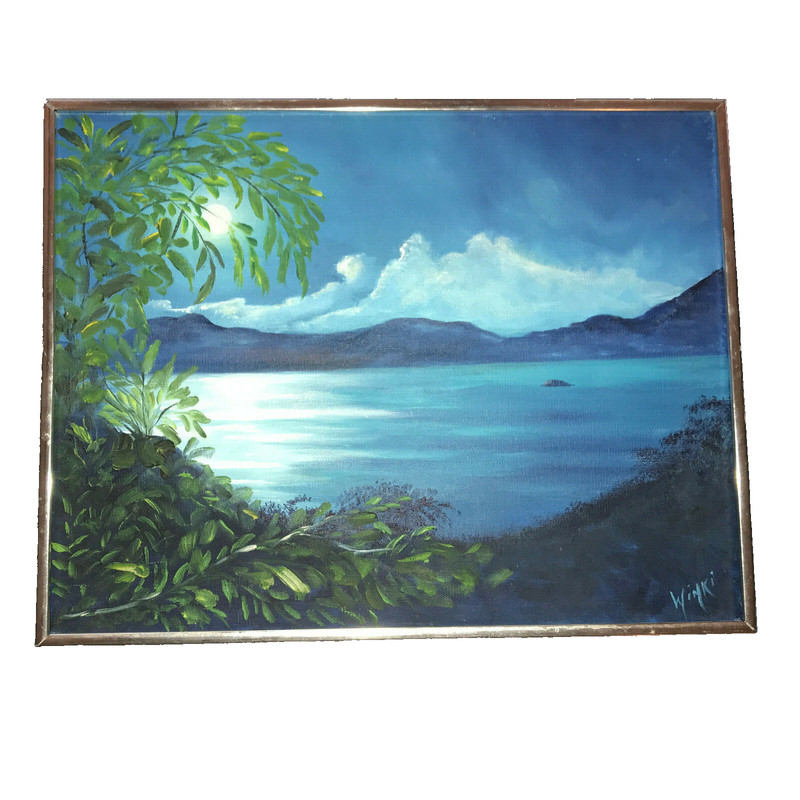 VINTAGE beach moon coast original art PAINTING by Winki moonlite