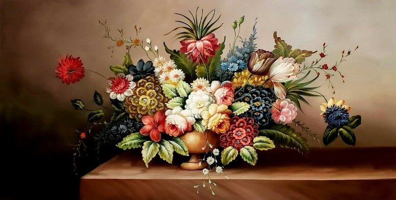 Classic Floral – #2, 24×48 100% Hand Painted Oil Painting on Canvas