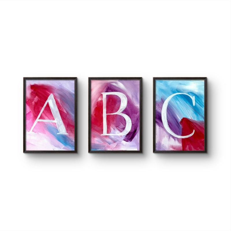 ABC’s Set of 3 ALPHABET 8×10 ORIGINAL ART PAINTING CHILDRENS ROOM ART