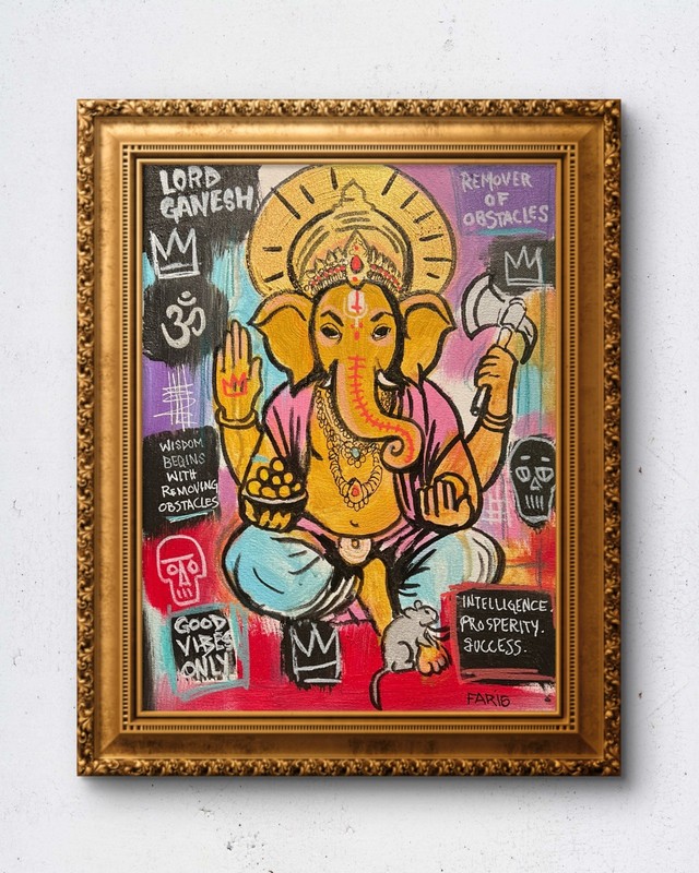 Faris Art-Lord Ganesh-11x14  Neo Expressionism Original Artwork on Canvas