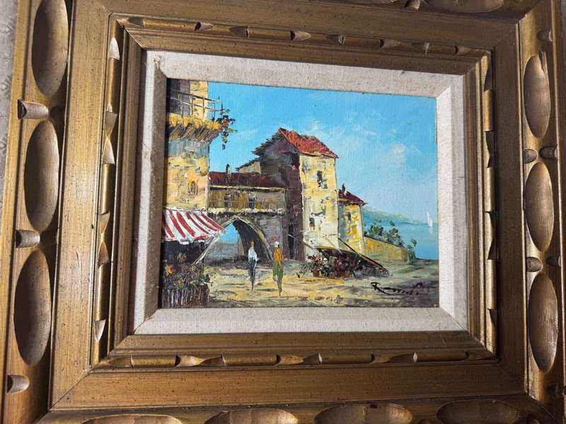 Impressionist "Lakeside Villa Scene With Figures" Oil Painting - Signed/Framed gallery